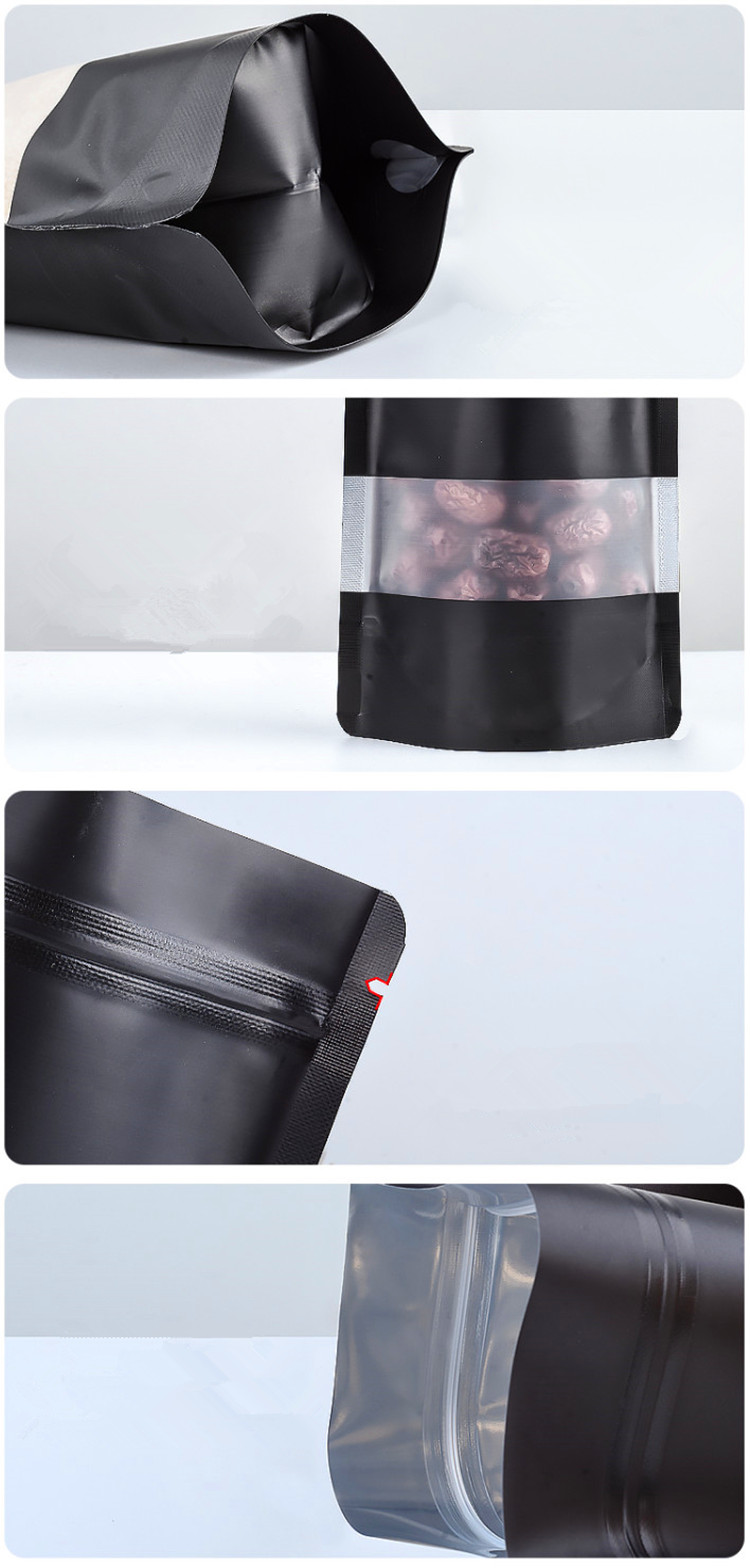 100pcs Stand up Matte Black Aluminum Foil Window Zip Lock Bag Resealable Meat Coffee Powder Snack Nuts Xmas Wedding Gifts Heat Sealing Packaging Pouch