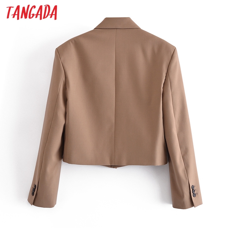 Women Fashion Solid Khaki Crop Blazer Coat Vintage Long Sleeve Female Outerwear Chic Tops 3H264 210416