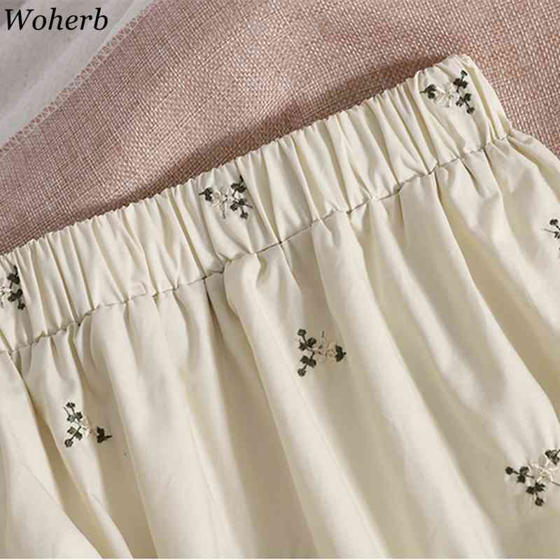 Embroidery Floral Long Pleated Skirt Women Fashion Summer A Line High Waist Maxi Female Aesthetic 210519