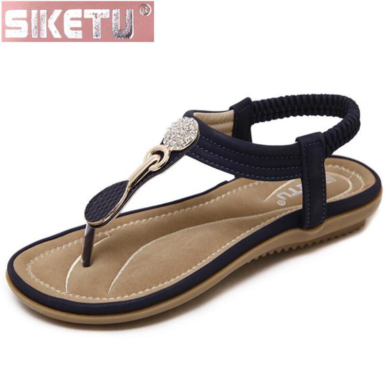 Shoes Woman Flat Sandals PU Nationality Women's Bohemia Folk-custom Comfortable Large Size, Black 
Shoes Woman Flat Sandals PU Nationality Women's Bohemia Folk-custom Comfortable Large Size, Black