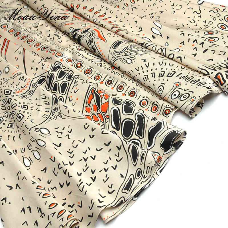 Fashion Runway Summer Vintage Party Dress Women Turn-down Collar Long sleeve Single-breasted Print High waist Midi Dres 210524