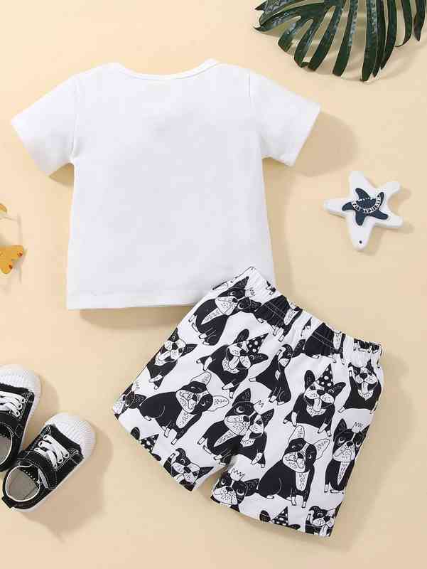 Baby Dog & Letter Graphic Tee & Shorts SHE