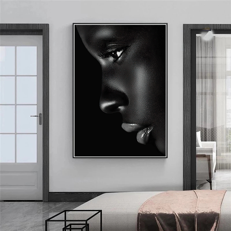 Black Profile Lip Woman Canvas Painting HD Print Figure Posters and Prints Modern Wall Art Picture for Living Room Bedroom Decor