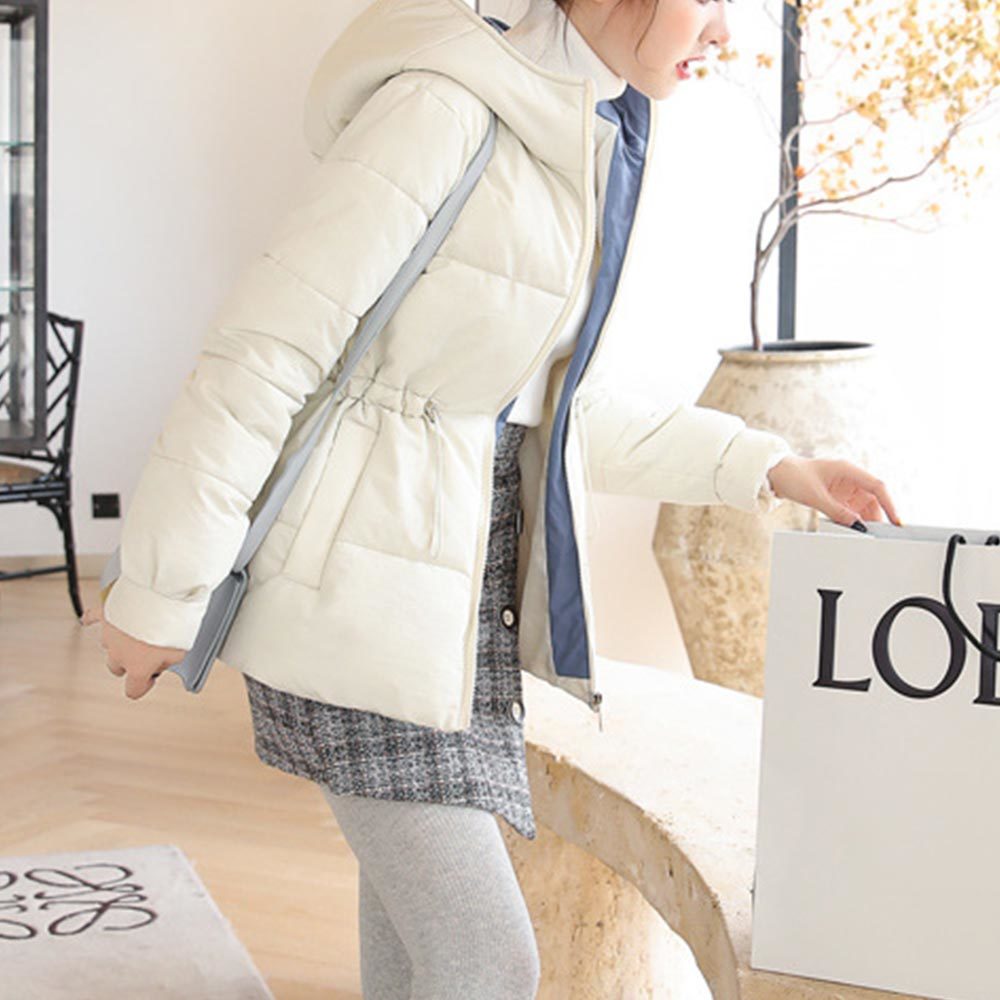 Women Zipper Parka Short Cotton-padded Jacket Hooded Warm Winter Jackets Harajuku Drawstring Coats Outwear 210428