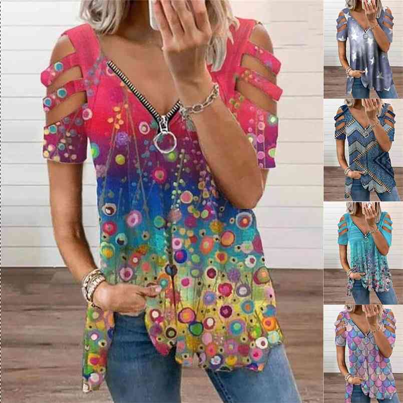 Ladies T-shirt Summer Sexy V-neck Zipper Strapless Short-sleeved Printed Top Vest Fashion Casual Loose Shirts 210708, Black
Ladies T-shirt Summer Sexy V-neck Zipper Strapless Short-sleeved Printed Top Vest Fashion Casual Loose Shirts 210708, Black