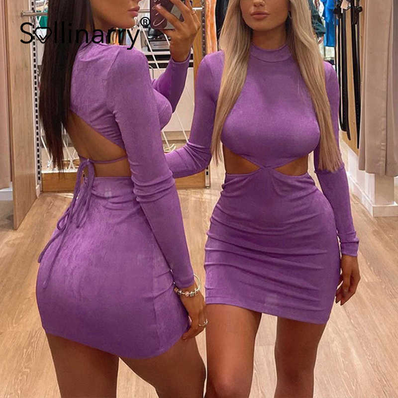 Sollinarry High street o-neck wrap women's dress solid Sexy lone-sleeved mini dress autumn Sheath backless lace up vestidos 210709, Purple
Sollinarry High street o-neck wrap women's dress solid Sexy lone-sleeved mini dress autumn Sheath backless lace up vestidos 210709, Purple