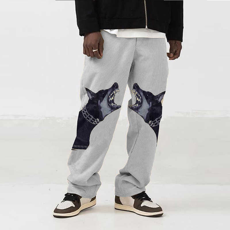 Spring Summer Casual Pants Mens Fashion Mid Waist Pants Hipster Streetwear Vintage Cross Print Loose Straight Trousers Men 210930