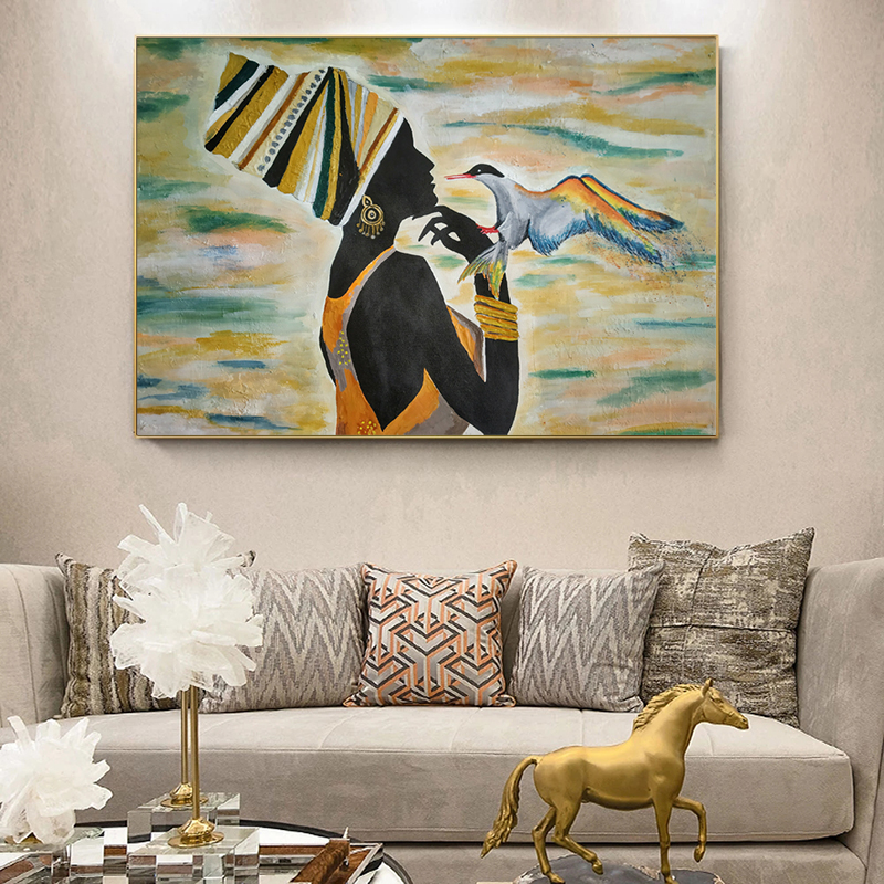 African Woman Bird Posters Indoor Decoration Wall Art Pictures For Living Room Painting Canvas Prints Home Decor Wall Painting