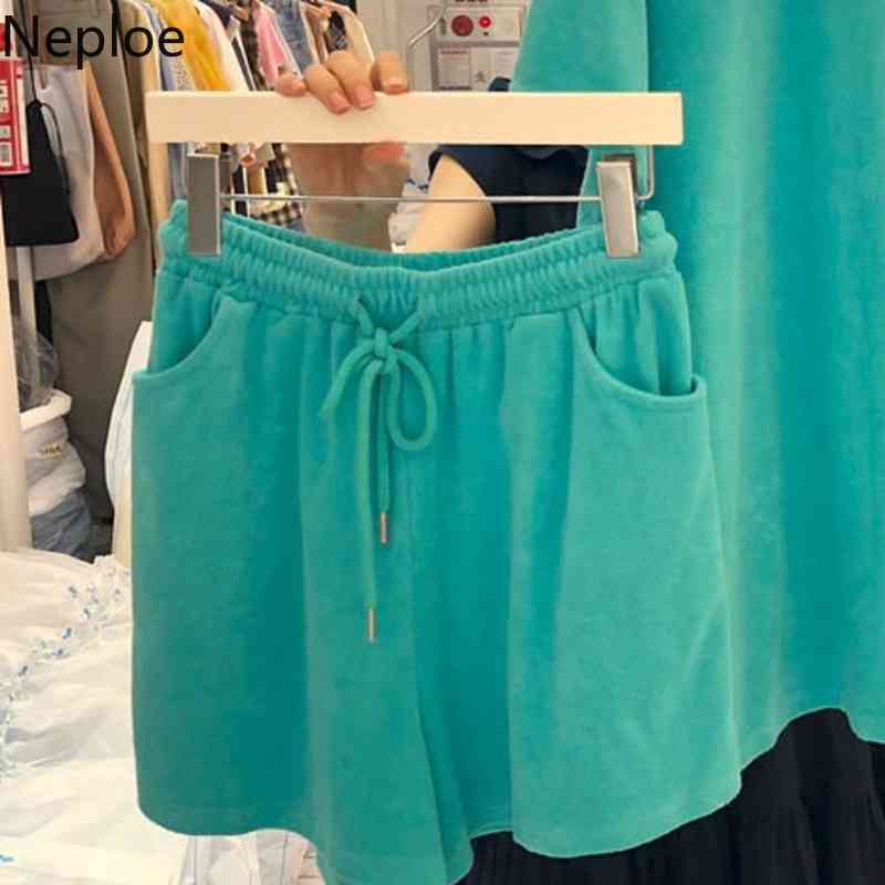 Neploe Women Sets Summer Tracksuit O Neck Short-sleeved T-shirt + Elastic Waist Casual Shorts Loose Two-piece Suit Female 4l238 210422