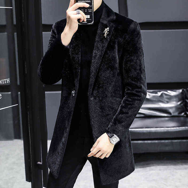 Autumn Winter Woolen Coat Men's Mid-length Korean Slim-fit Casual Business Trench Windbreaker Men Social Streetwear Overcoat 211122
