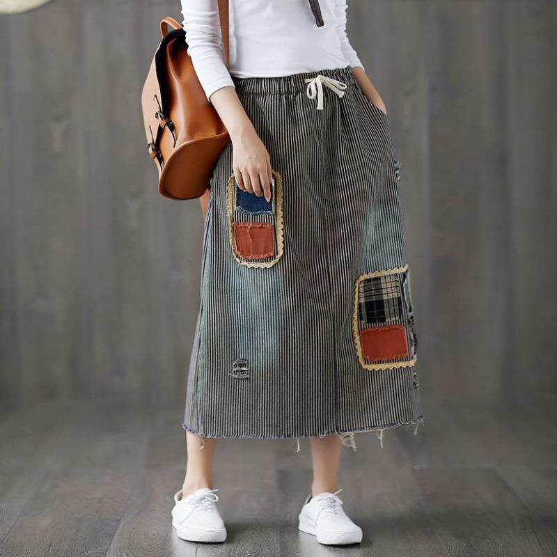 Johnature Summer Korean Retro Patchwork Stripe Pocket Drawstring Denim Half Skirt 2021 Loose Leisure Women All-match Skirts, Multi
Johnature Summer Korean Retro Patchwork Stripe Pocket Drawstring Denim Half Skirt 2021 Loose Leisure Women All-match Skirts, Multi
