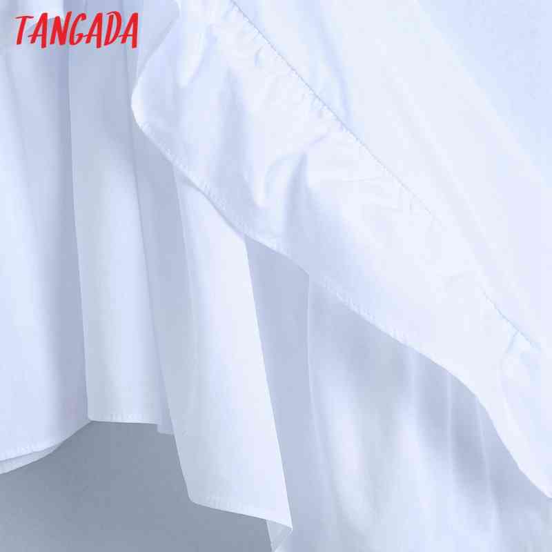 Women Ruffles White Shirts Long Sleeve Turn Down Collar Elegant Ladies Crop Tops 6Z73 210416