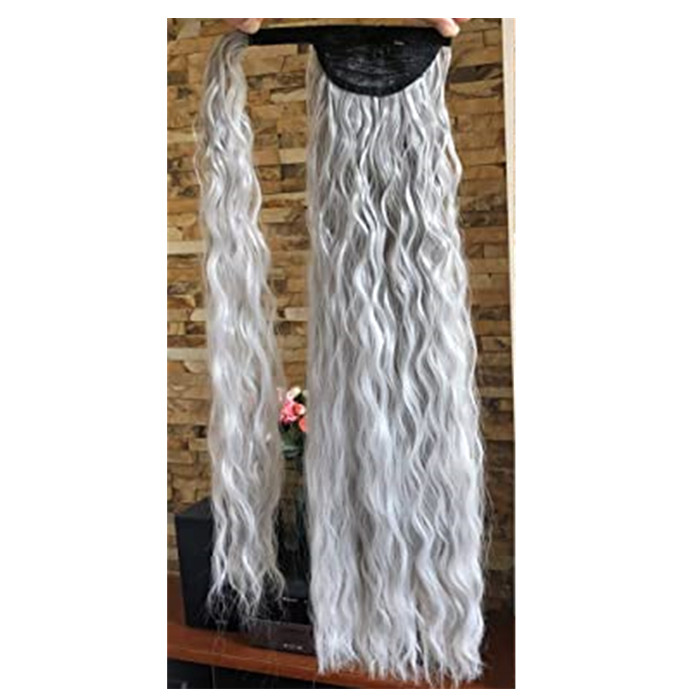 Long high ombre gray pony tail hair piece wraps real human two tone silver grey ponytail hairpiece invisible lace