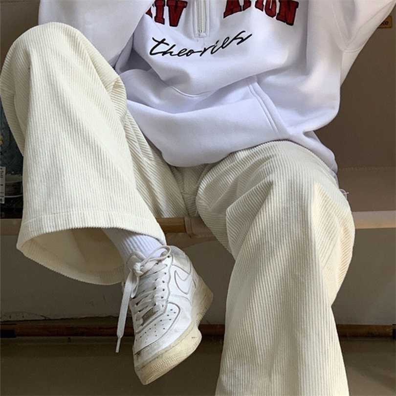 Beige Corduroy Wide Leg Pant Korean Style Soft Girl Pink Spring Plus Size Black Trousers For Female Oversize 211124Z