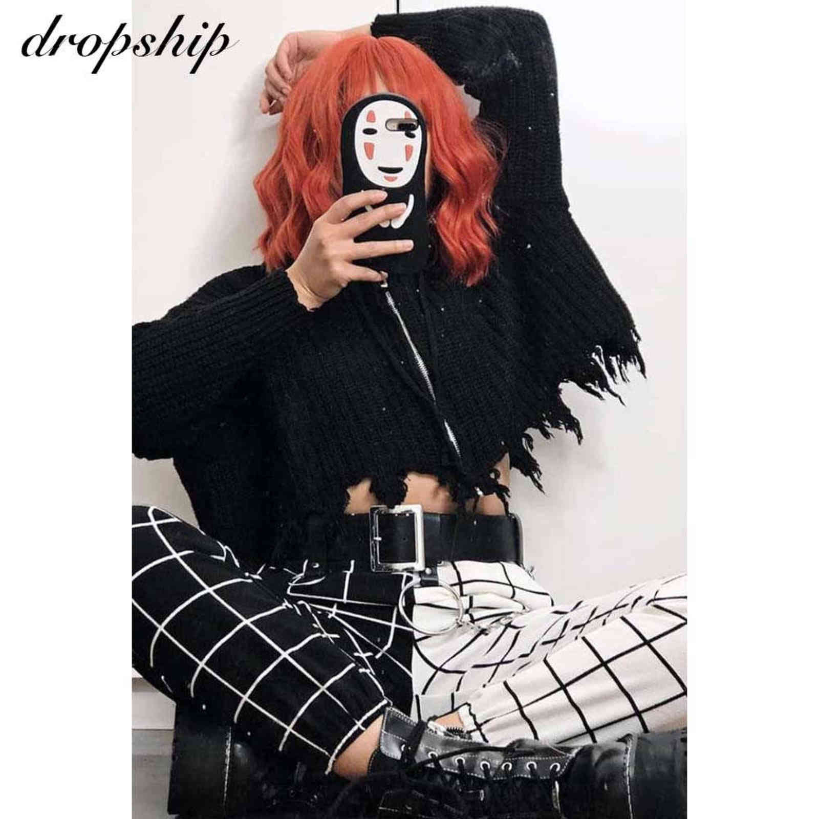 Spring Women's Elastic High Waist Black And White Checker Contrast Color Cargo Pants Women Streetwear Long Plaid 211115