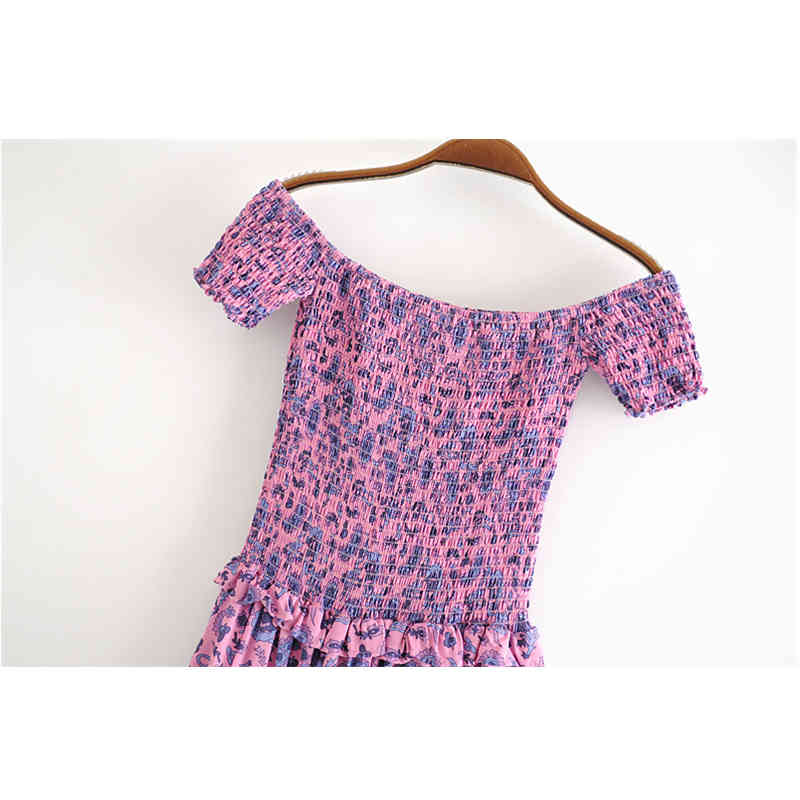 beauty Fashion Boho Vintage Print Midi Dress Women Holiday Off Shouler Elastic Chest Ruffles Ladies Dresse 210514