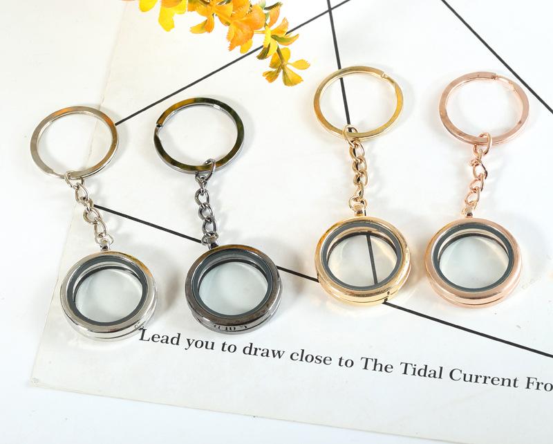 Keychains Fashionable Creative Key Ring With Po Glass Smooth Round Pendant Couple Accessories