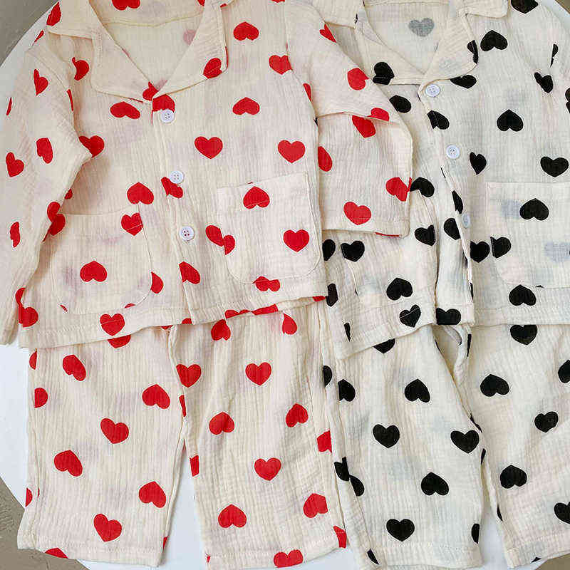 MILANCEL Autumn Kids Pajama Set Heart Print Girls Sleep Cotton Boys Sleepwear Indoor Suit 211130