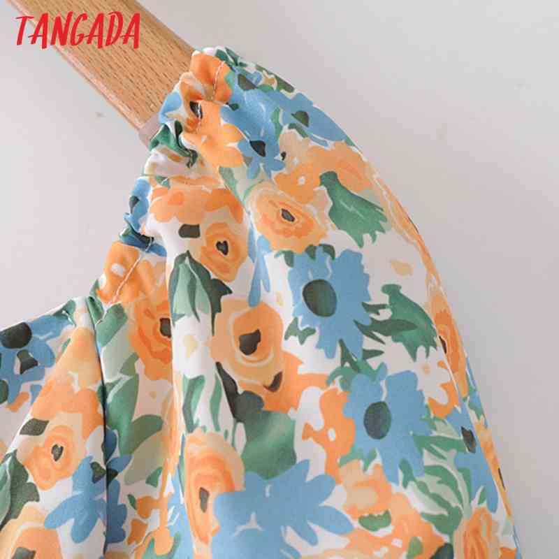 Women Print French Style Summer Puff Short Sleeve Ladies Midi Dress Vestidos 2M126 210416