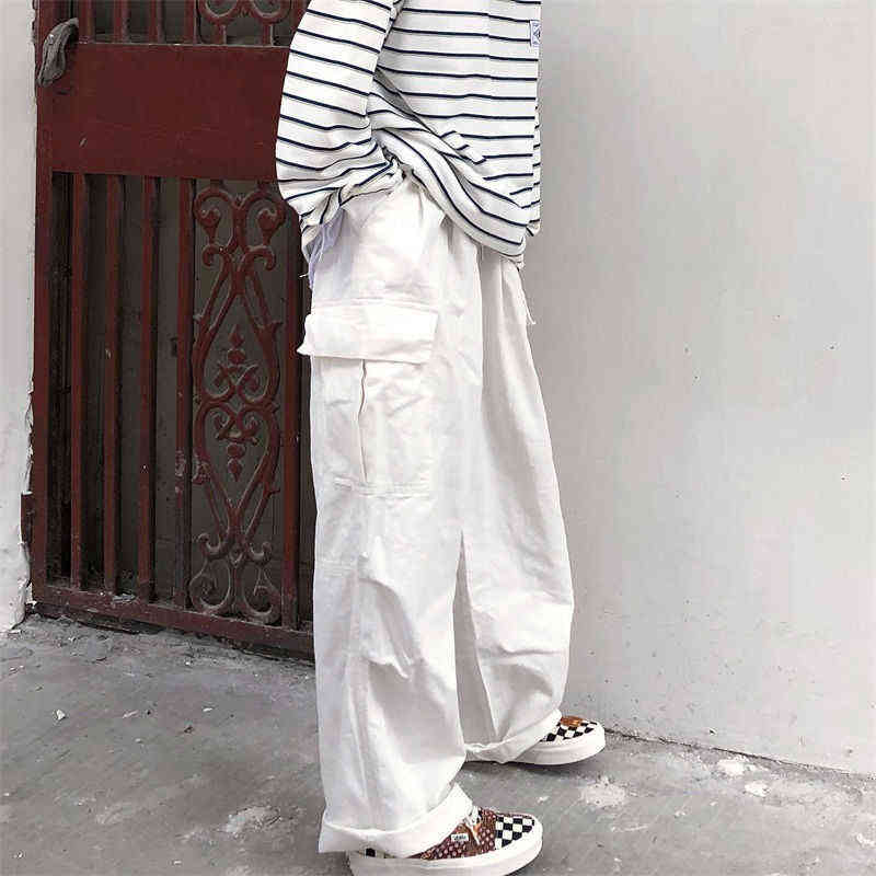 QWEEK Harajuku Streetwear Black Cargo Pants Women Baggy Gothic Hippie Oversize White Wide Leg Trousers For Female Korean Fashion 211115