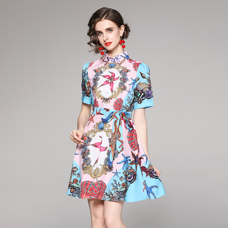 2021 Ribbon Bow Shirt Neck Printed Dress Women Runway Designer Fashion Short Sleeve Office Ladies Slim A-Line Floral Dresses Sweet Summer Autumn Elegant Party Frocks, Blue
2021 Ribbon Bow Shirt Neck Printed Dress Women Runway Designer Fashion Short Sleeve Office Ladies Slim A-Line Floral Dresses Sweet Summer Autumn Elegant Party Frocks, Blue