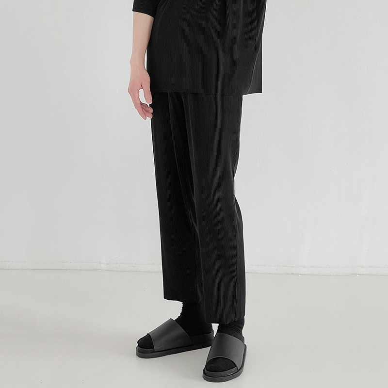 IEFB Causal Men's Home Sports Two Piece Suit Pleated Pants + Short Sleeve T-shirt Korean Fashion Loose Summer Set Y7587 210524