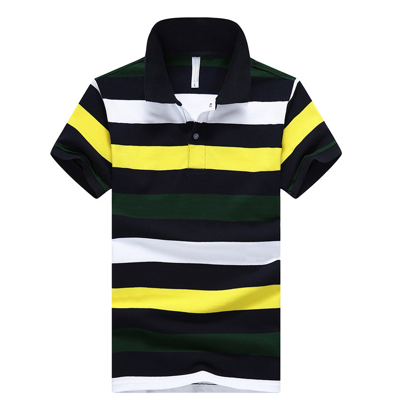 Mens Business Polo Shirt Cotton Casual Dress Summer Men Blue Stripes Polo Shirt Slim Fit Collar Short Sleeve Classic Shirts Male 210518