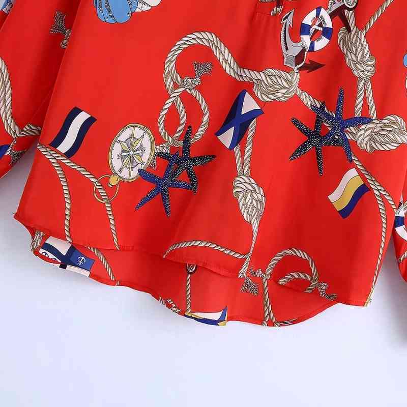 Women Fashion Printing Red Blouse Female V Neck Long Sleeve Shirt Casual Lady Loose Smock Tops Blusas S8752 210430