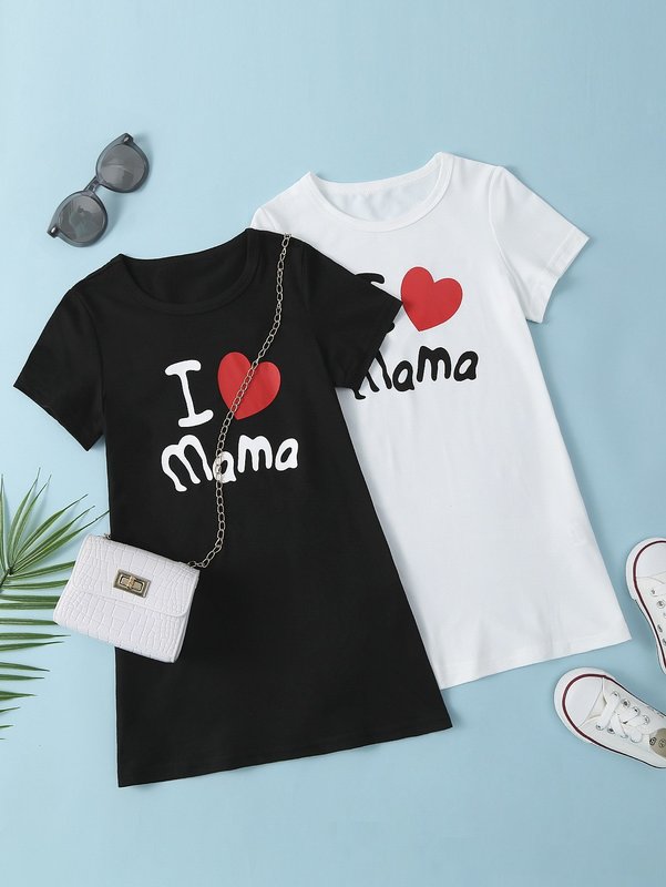 Toddler Girls 2pcs Heart & Letter Graphic Tee Dress SHE