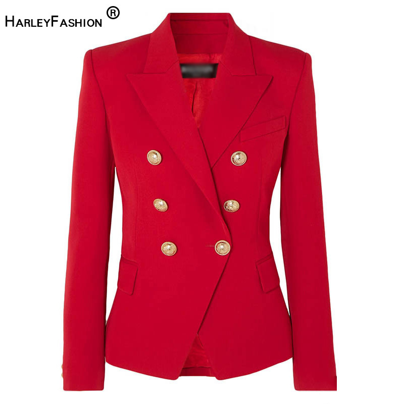 HarleyFashion European American Women Casual Blazer Double Breasted High Quality Plus Size Red Blazers 210330