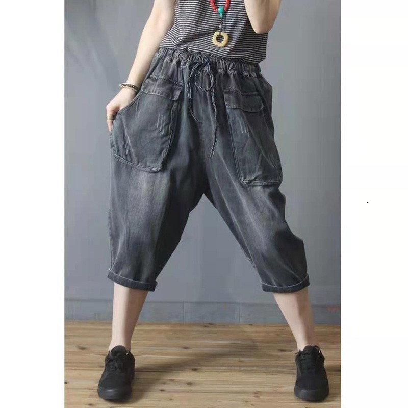 Women's Jeans Arrival Summer Women Loose Casual Elastic Waist Harem Pants All-matched Big Pocket Cotton Denim Calf-length W116 7Y1, Light blue
Women's Jeans Arrival Summer Women Loose Casual Elastic Waist Harem Pants All-matched Big Pocket Cotton Denim Calf-length W116 7Y1, Light blue
