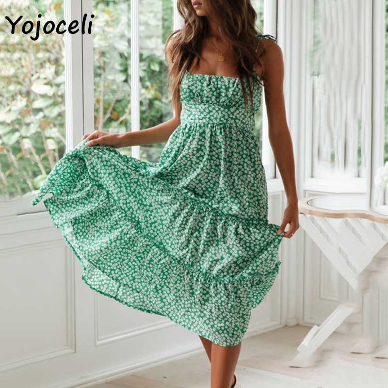 Yojoceli chic floral print sundres boho beach midi female vestidos big pendulum 210609