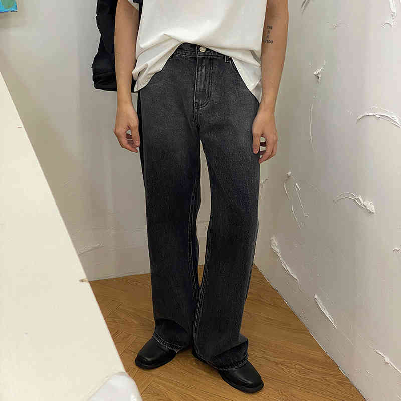 IEFB Men's Clothing Korean Trend High Waisted Straight Black Grey Jeans Loose Wide Leg Denim Pants Denim Trousers Y6926 210524