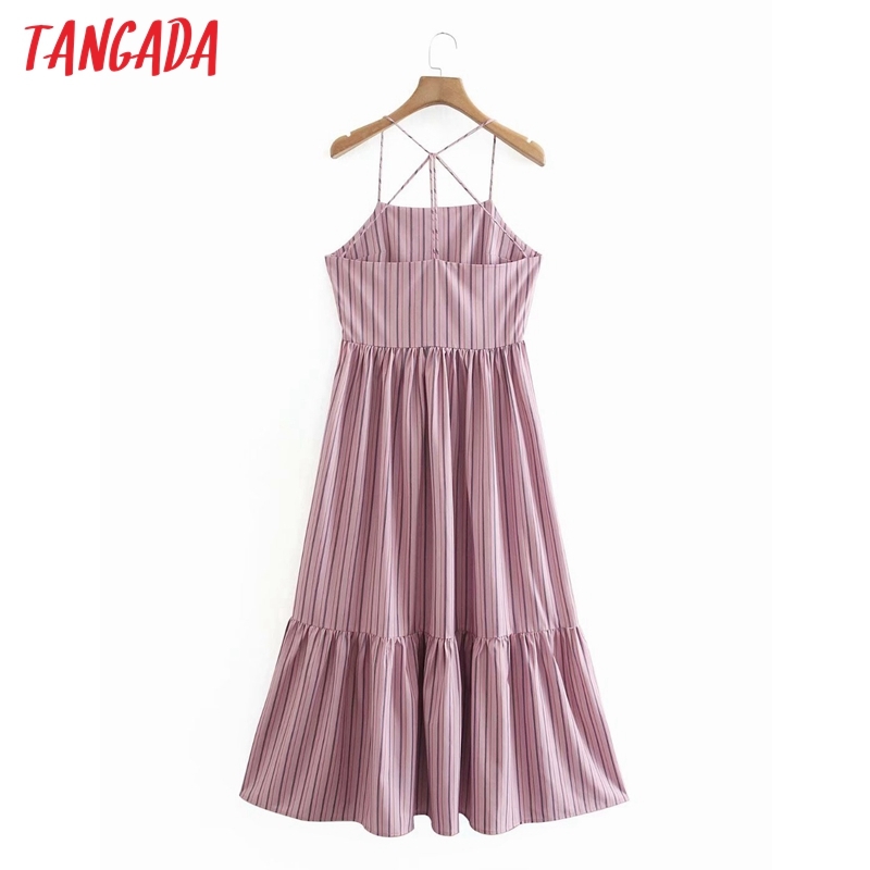 Women Sexy Striped Print Beach Dress Female Chic Backless Zipper Spaghetti Strap Summer Vestido XN323 210416
