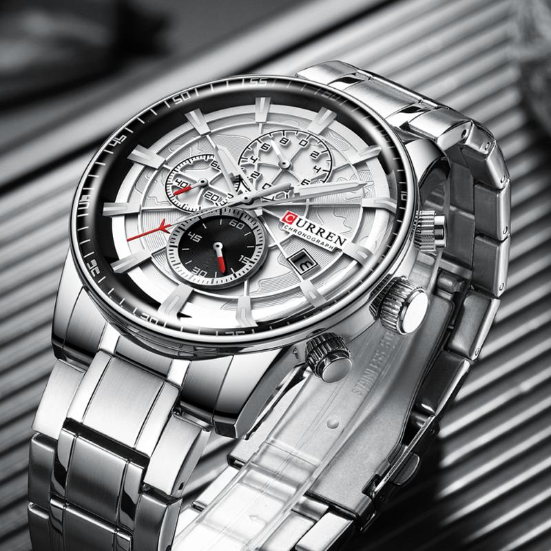 Wristwatches 2021 CURREN Brand Men Sport Watches Causal Stainless Steel Band Wristwatch Chronograph Auto Date Watch With Compass Male Relogi, Silver
Wristwatches 2021 CURREN Brand Men Sport Watches Causal Stainless Steel Band Wristwatch Chronograph Auto Date Watch With Compass Male Relogi, Silver