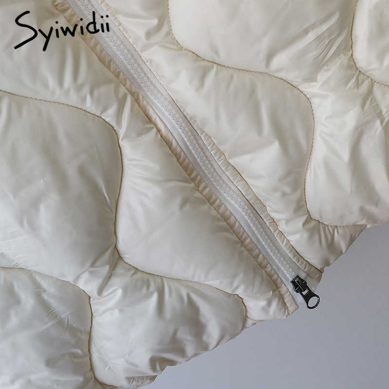 Syiwidii Woman Parkas Clothing for Women Jacket Beige Black Cotton Casual Warm Fashion Zipper Up Long Winter Bubble Coat 210910