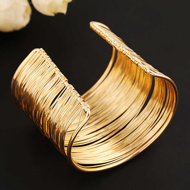 Fashion Women's Multilayer Metal Wires Strings Open Bangle Wide Cuff Bracelet Girls Fashion Jewelry Accessories Best Gift X0706