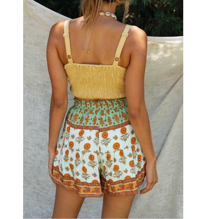 Summer Sexy Boho Set Crop Top With High Waist Short Womens Sleeveless Slim Print Loose Shorts Female Clothes White Yellow Women's Tracksuits