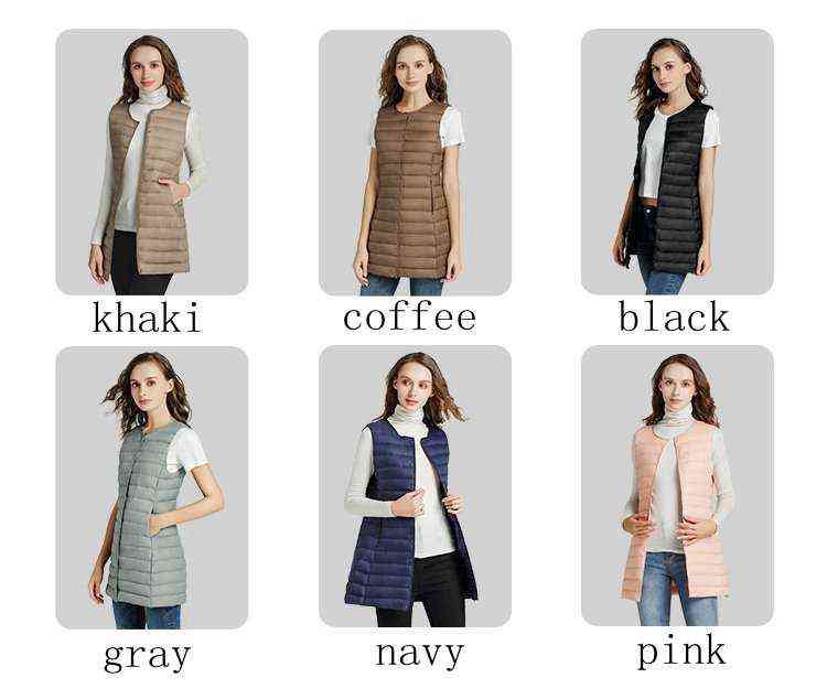 Bang Matt Fabric Women's Long Vest Ultra Light Down Women Waistcoat Female Coat Slim Sleeveless Without Collar 211120