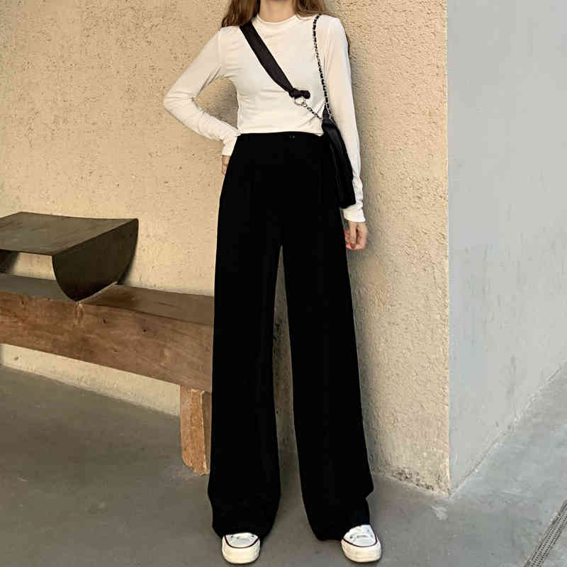 Nomikuma High Waist Elegant Women Suit Pants Causal Solid Long Trousers Spring New Wide Leg Pants Mujer Pantalones 6E088 210427