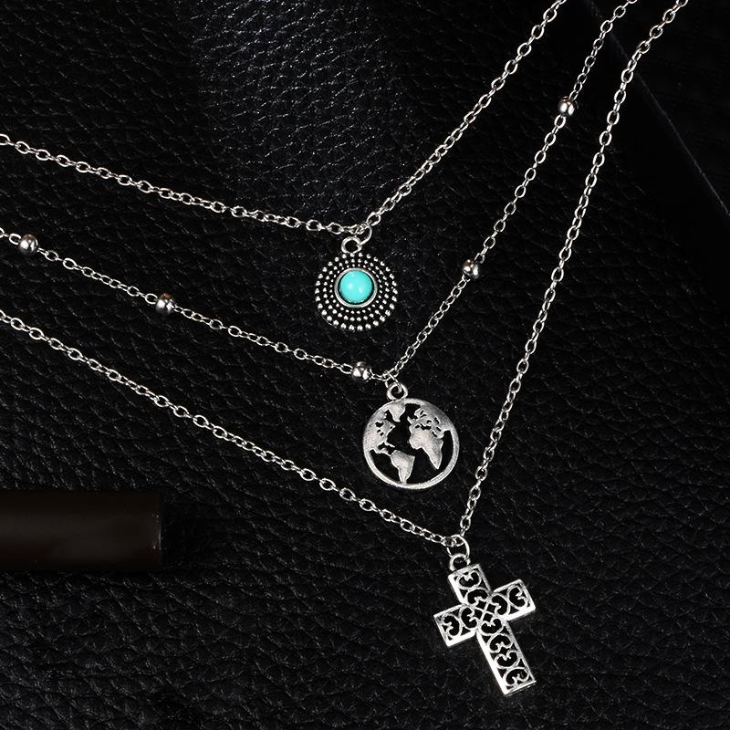 Fashion Turquoise Cross Pendant Necklaces For Women Silver Plated Choker Necklace Link Chain Jewelry Girlfriend Gift