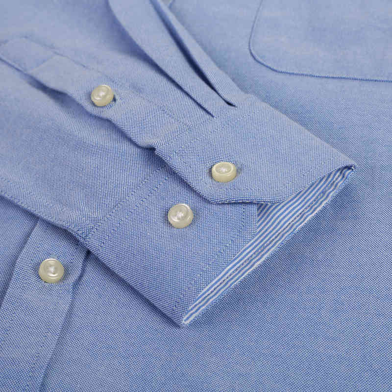 Men's Long Sleeve Oxford Plaid Striped Casual Shirt Front Patch Chest Pocket Regular-fit Button-down Collar Thick Work Shirts 210410