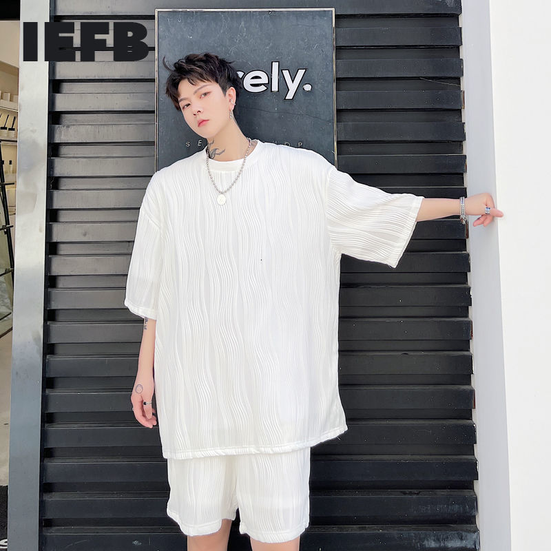 IEFB Summer Stripe Round Neck Loose Oversized T Shirt For Men Short Sleeve Causal Loose Tee Tops Black White Clothing Y7726 210524