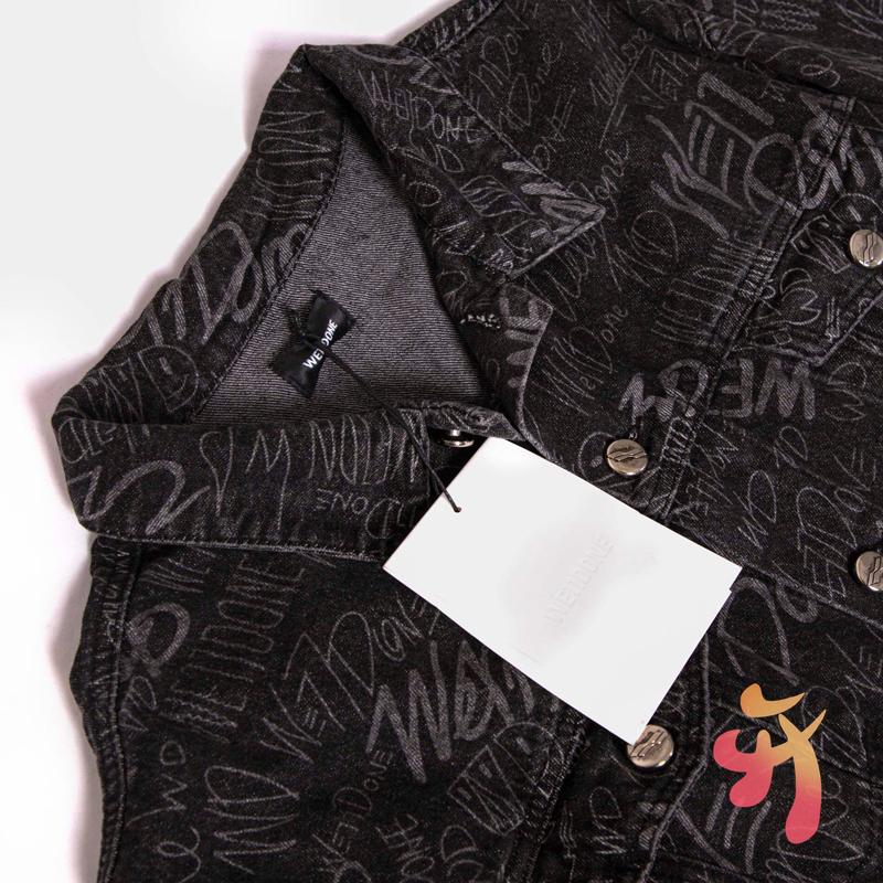 We11done Jacket Retro Distressed Full Graffiti Signed Denim High Quality Cotton Tops Men Women Oversized Welldone Casual Jackets Men's