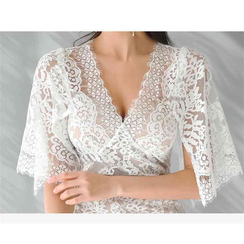 Arrival Women Sexy Lace Dress Fashion Summer Party es V-Neck Flare Sleeve Casual Slim Korea Vestidos 210520