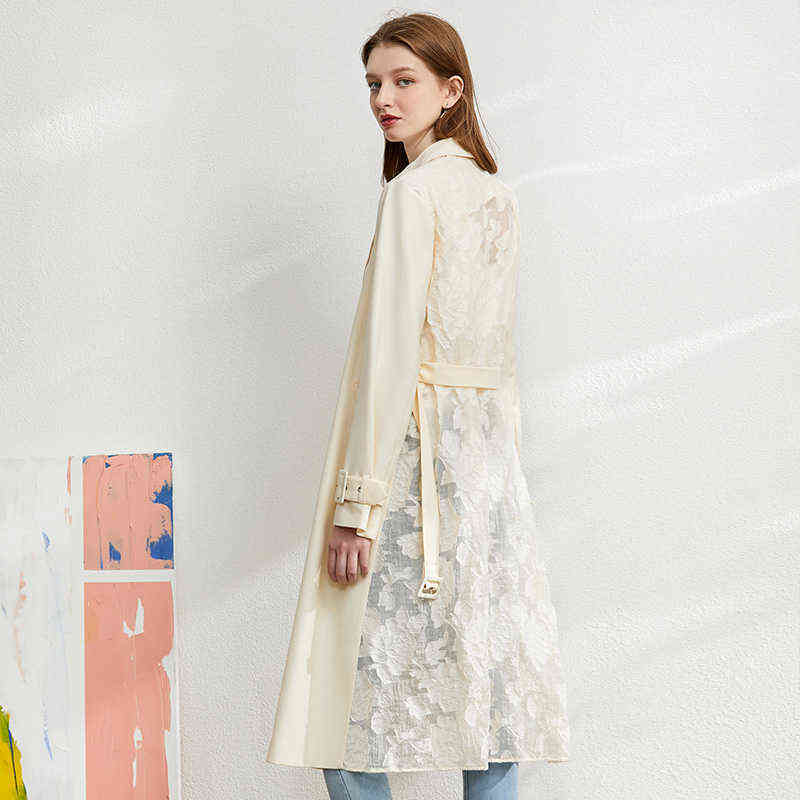 Minimalism Autumn Fashion Lace Spliced Thin Women Windbreaker Causal Lapel Double Breasted Female 12070093 210527