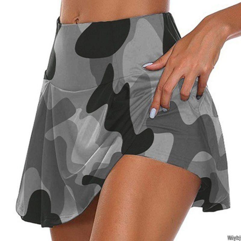 Ladies High Waist Fitted Sports Culottes Camouflage Pleated Golf Skirt With Shorts Women's