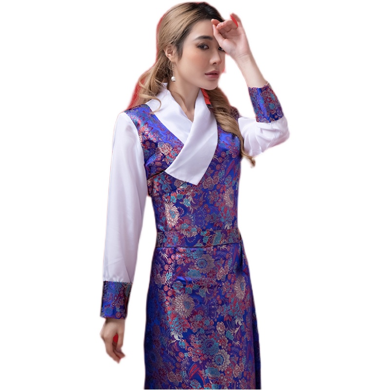 Tibetan cheongsam Robe Traditional ethnic Clothing for women embroidered Gown Spring Autumn elegant Oriental Costume