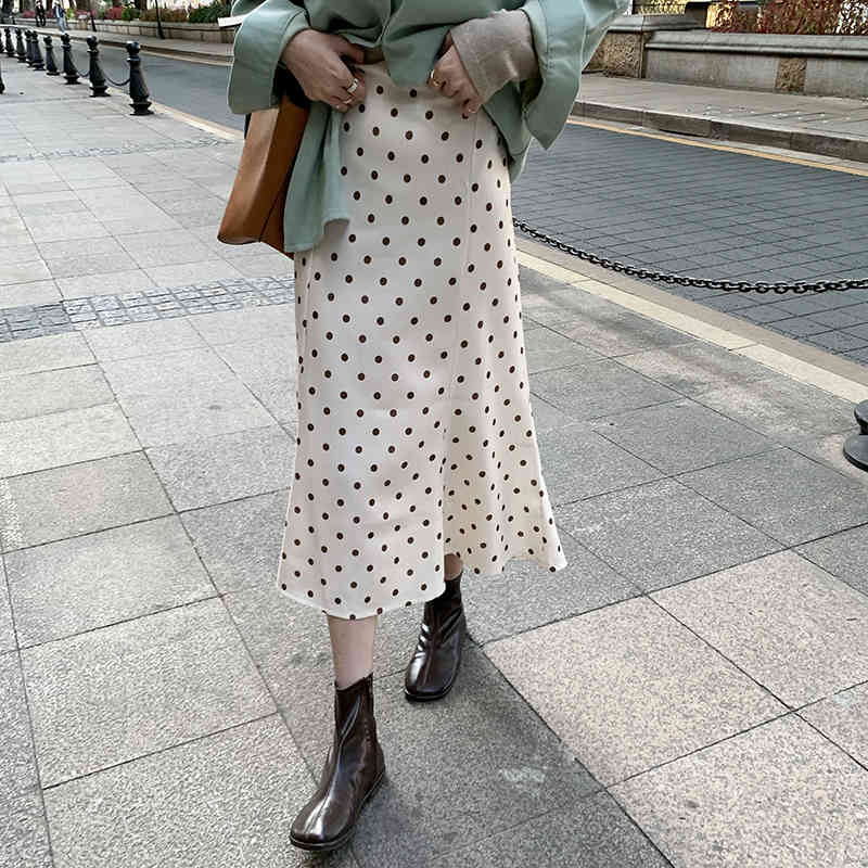 Polka Dots Elegant Vintage Fashion Feminine Chic Retro Female OL Slim Regular A-Line Women High Waist Long Skirt 210421