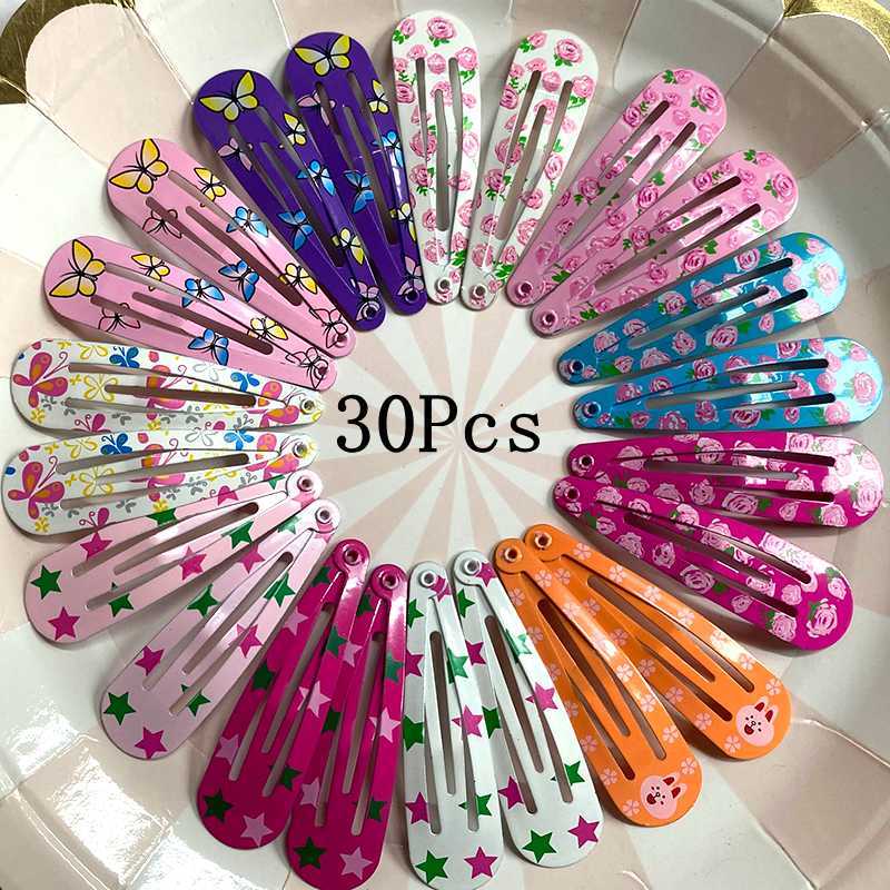 30Pcs/Set 5Cm Mix Solid Color Metal Hairgrip Girls Snap Hair Clips For Children Baby Hair Accessories Women Barrettes Clip Pins H0916